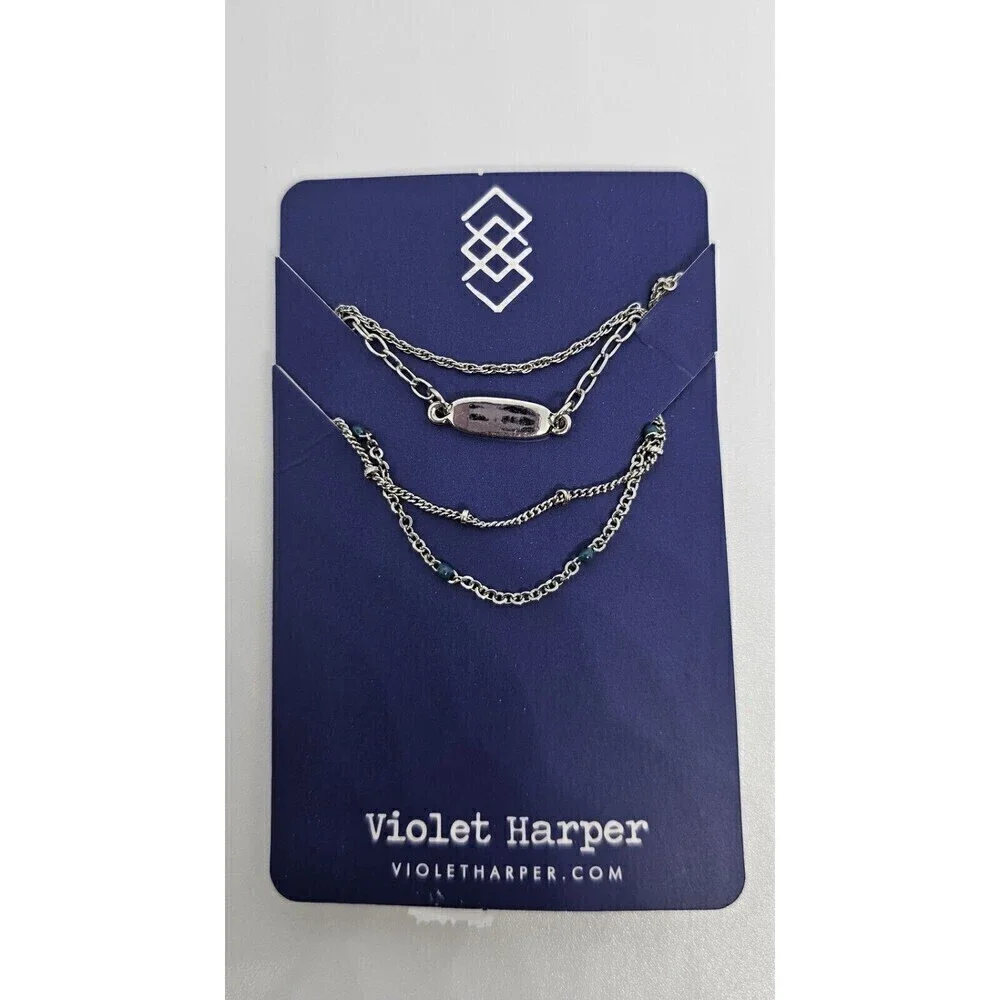 VIOLET HARPER Silver Metal Layered Necklace And Bracelet Set NWOT